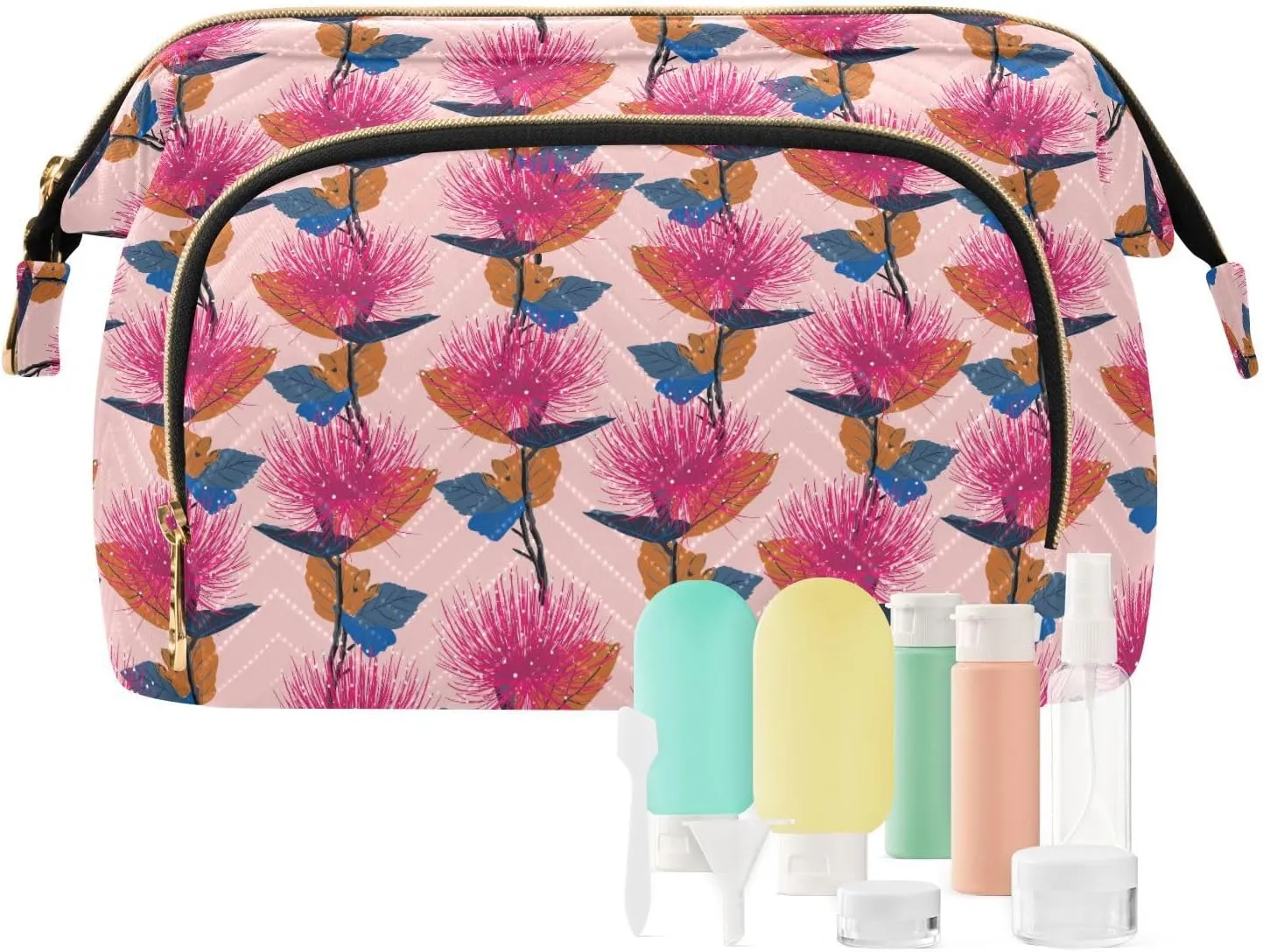 Travel Quilted Makeup Bag Toiletry Organizer Pouch Storage Make Up Bag Large Quilted Cosmetic Bag Wide Open T1
