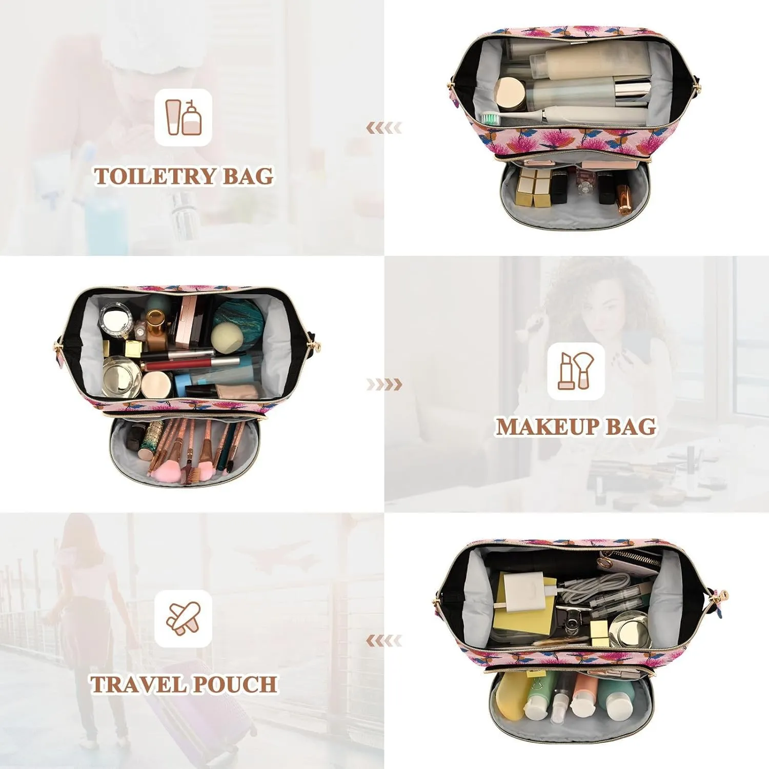Travel Quilted Makeup Bag Toiletry Organizer Pouch Storage Make Up Bag Large Quilted Cosmetic Bag Wide Open T1