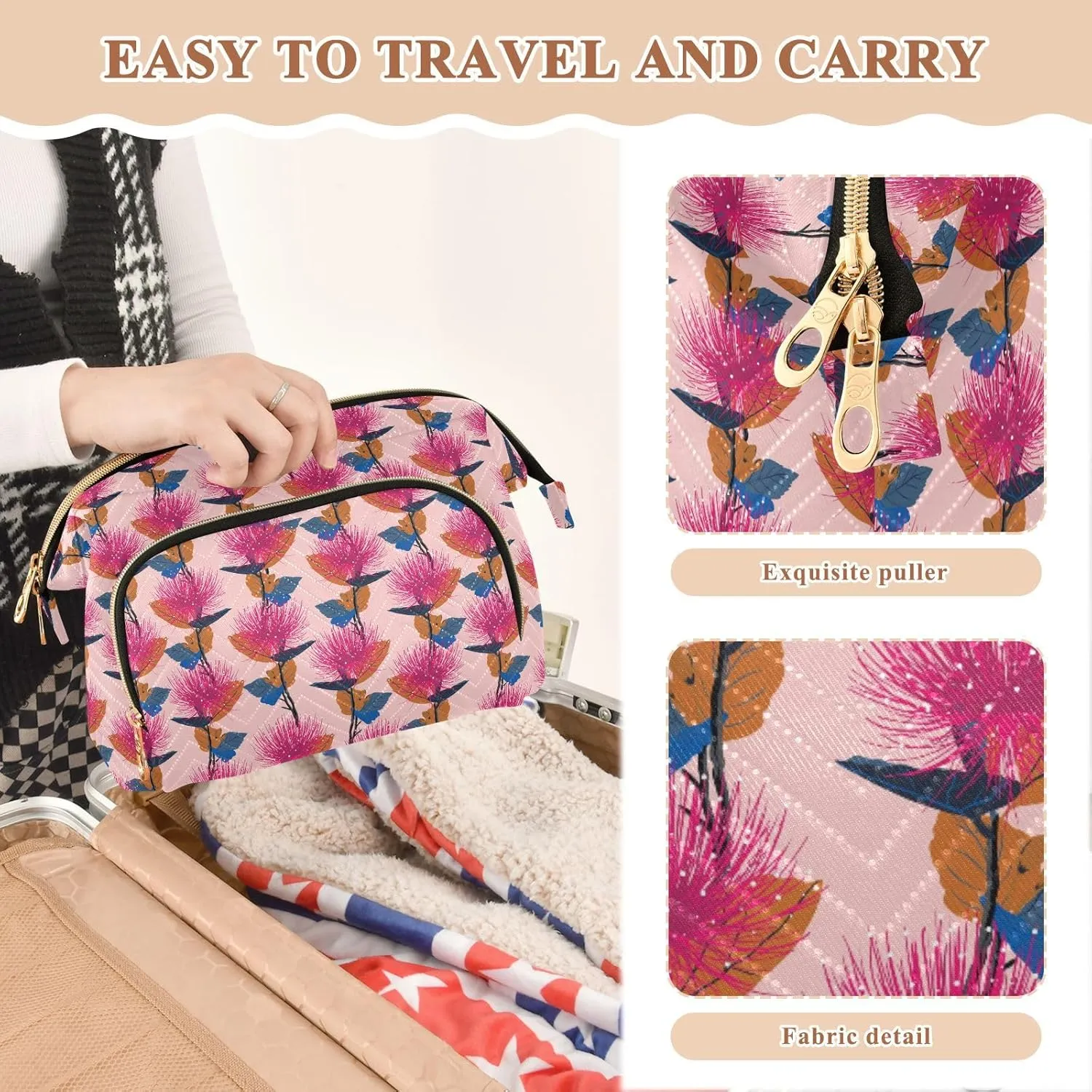 Travel Quilted Makeup Bag Toiletry Organizer Pouch Storage Make Up Bag Large Quilted Cosmetic Bag Wide Open T1