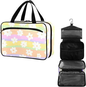 Travel Toiletry Bag for Woman/Men, Pastel Color Groovy Flower Hanging Organizer Bag with Pockets Portable Folding Travel Case Bags for Makeup Cosmetic Toiletries Storage Traveling-L