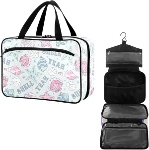 Travel Toiletry Bag for Woman/Men,Coastal Sea Shell with Conch Starfish Hanging Organizer Bag with Pockets Portable Folding Travel Case Bags for Makeup Cosmetic Toiletries Storage Traveling-M