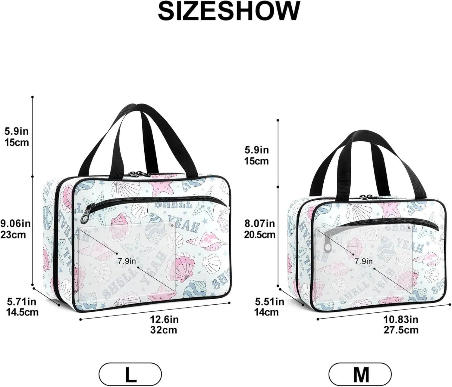 Travel Toiletry Bag for Woman/Men,Coastal Sea Shell with Conch Starfish Hanging Organizer Bag with Pockets Portable Folding Travel Case Bags for Makeup Cosmetic Toiletries Storage Traveling-M