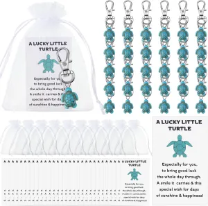 Travel Turtle Keychain Bulk Good Luck Small Sea Turtle Keychain Positive Inspirational Charm Gifts with Organza Bag