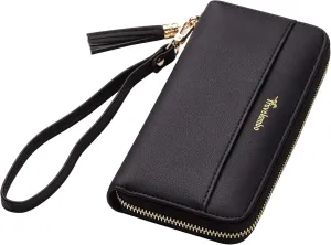 Travelambo Womens Wallet Tassel Bifold Ladies Cluth Wristlet Wrist strap Long Purse
