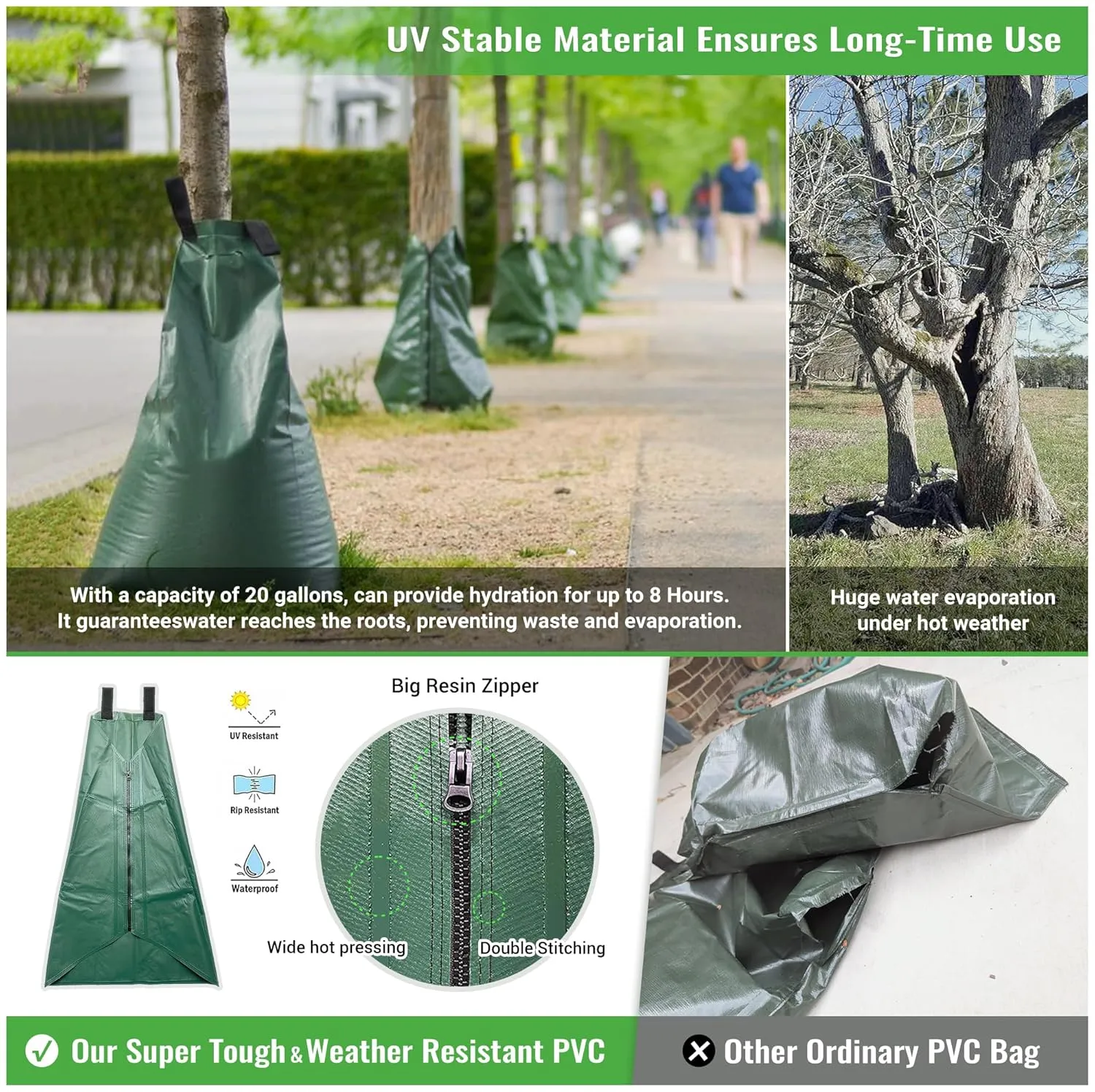 Tree Watering Bag Slow Release, 20 Gallon 4 Pack Tree Bags for Watering 5~8 Hours Drip Irrigation Watering Bag Made of PVC for New Tree Fruit Established Tree
