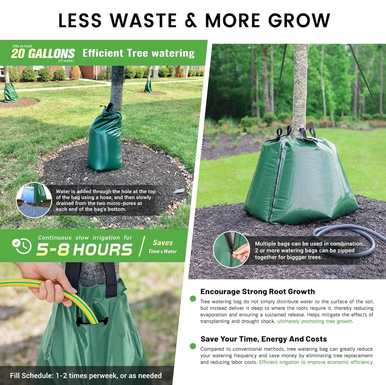 Tree Watering Bag Slow Release, 20 Gallon 4 Pack Tree Bags for Watering 5~8 Hours Drip Irrigation Watering Bag Made of PVC for New Tree Fruit Established Tree