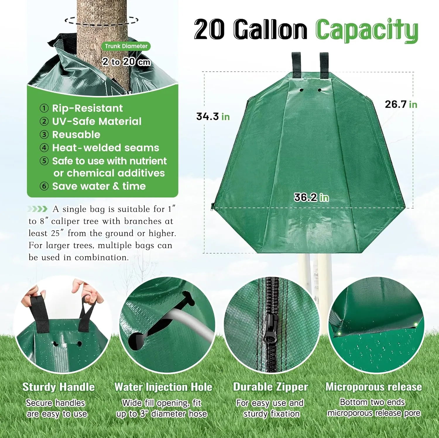 Tree Watering Bag Slow Release, 20 Gallon 4 Pack Tree Bags for Watering 5~8 Hours Drip Irrigation Watering Bag Made of PVC for New Tree Fruit Established Tree