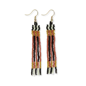 Two Color Grids Petite Beaded Fringe Earrings Greens   Rust