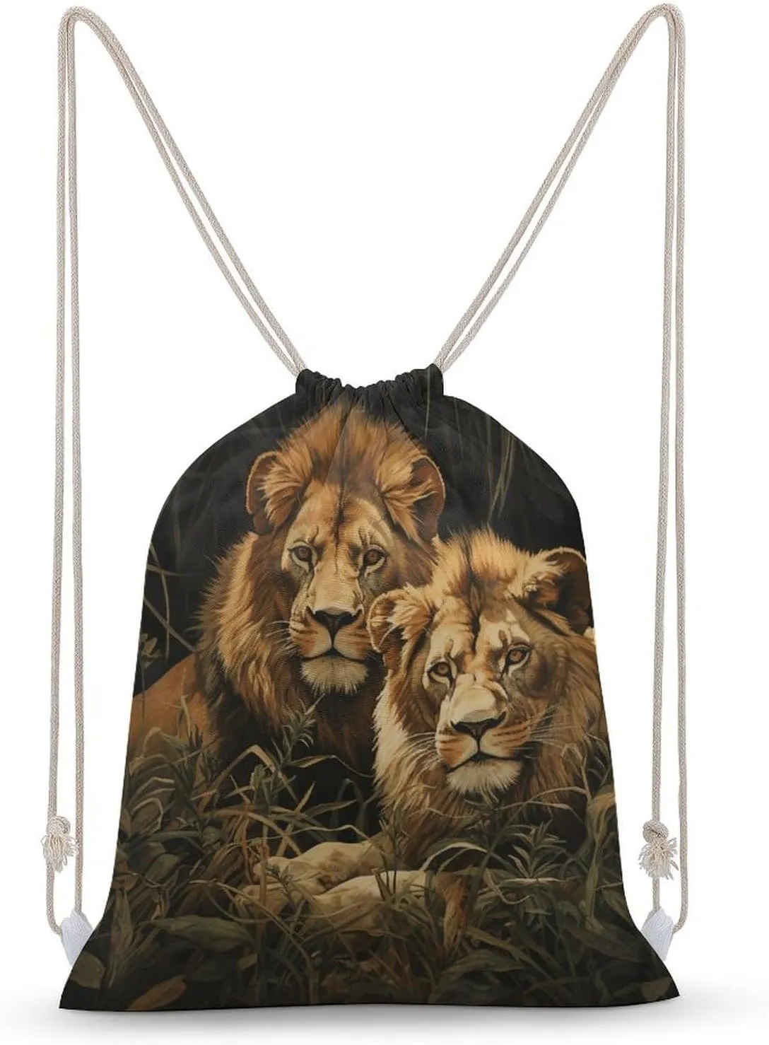 Two Lions Drawstring Backpack for Women Men Drawstring Bag for Travel Swimming Sports Gym Bag