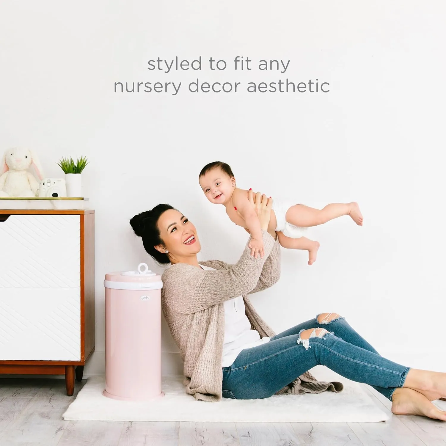 Ubbi Steel Diaper Pail, Odor Locking, No Special Bag Required, Award-Winning, Registry Must-Have, Blush Pink