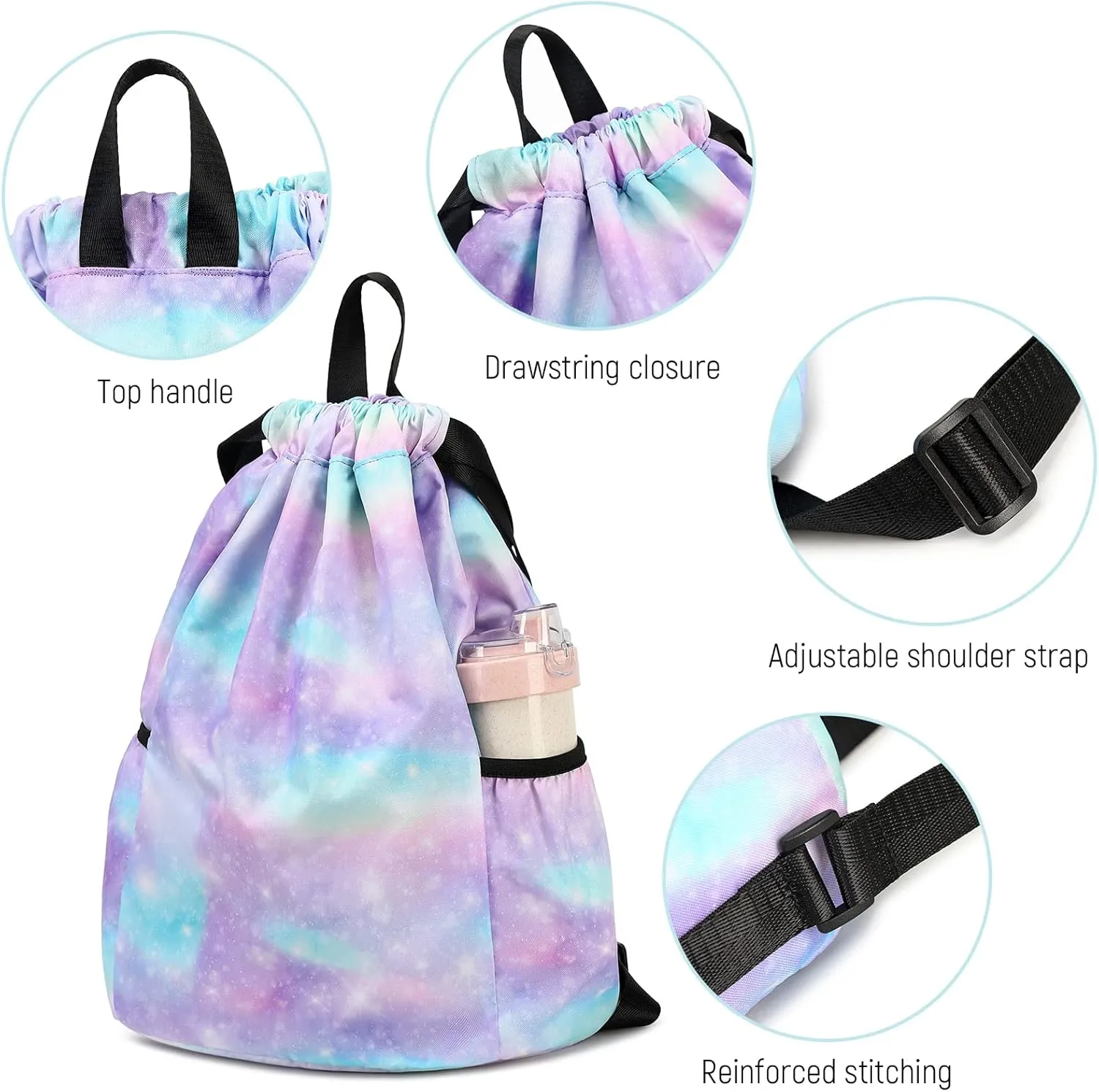 Unicorn Drawstring Back Kids Drawstring Bags Rainbow Gym String Backpack Bulk for Girls Boys Dance Waterproof Nylon Sports Rainbow Unicorn One Size Pink