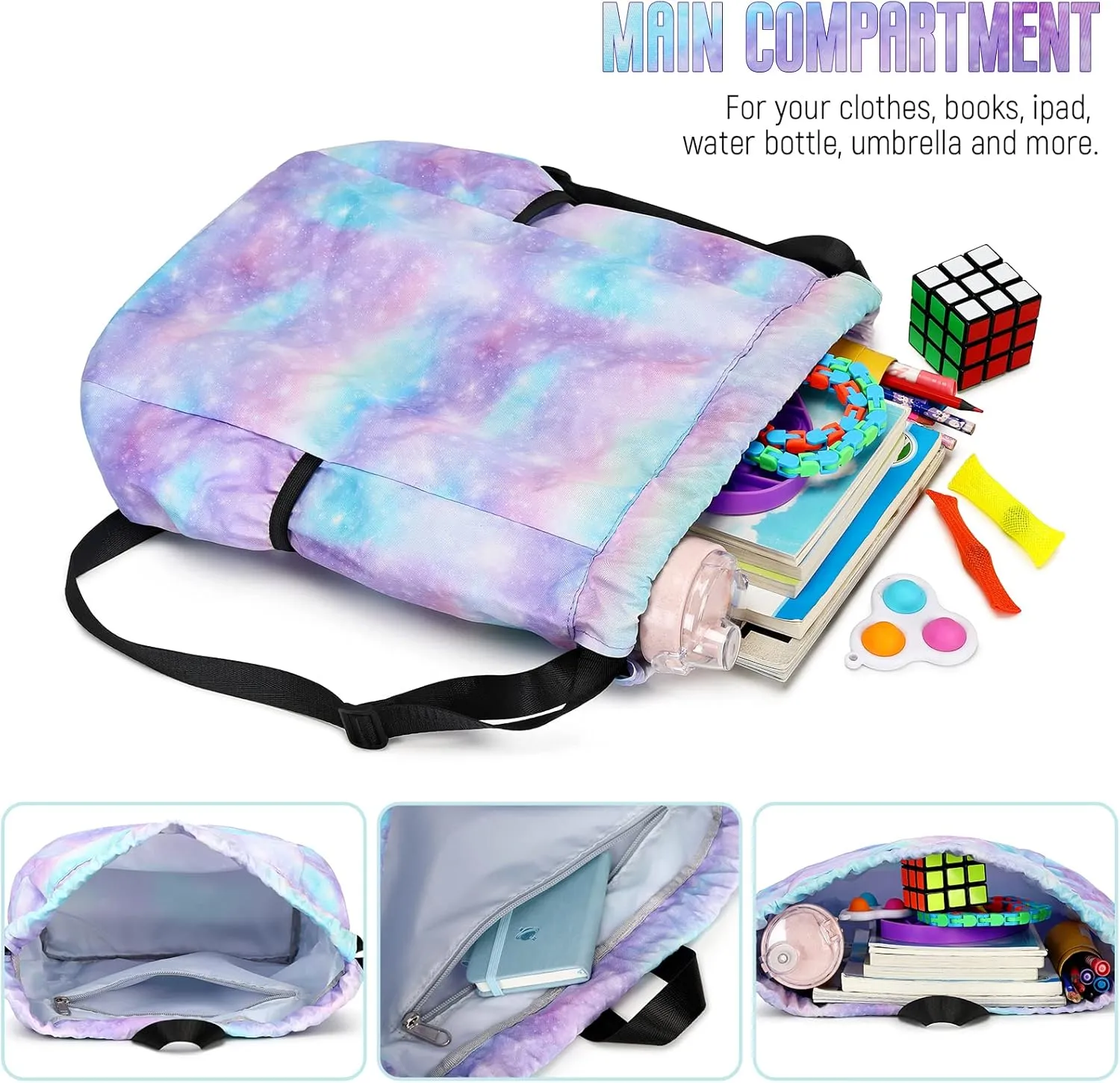 Unicorn Drawstring Back Kids Drawstring Bags Rainbow Gym String Backpack Bulk for Girls Boys Dance Waterproof Nylon Sports Rainbow Unicorn One Size Pink