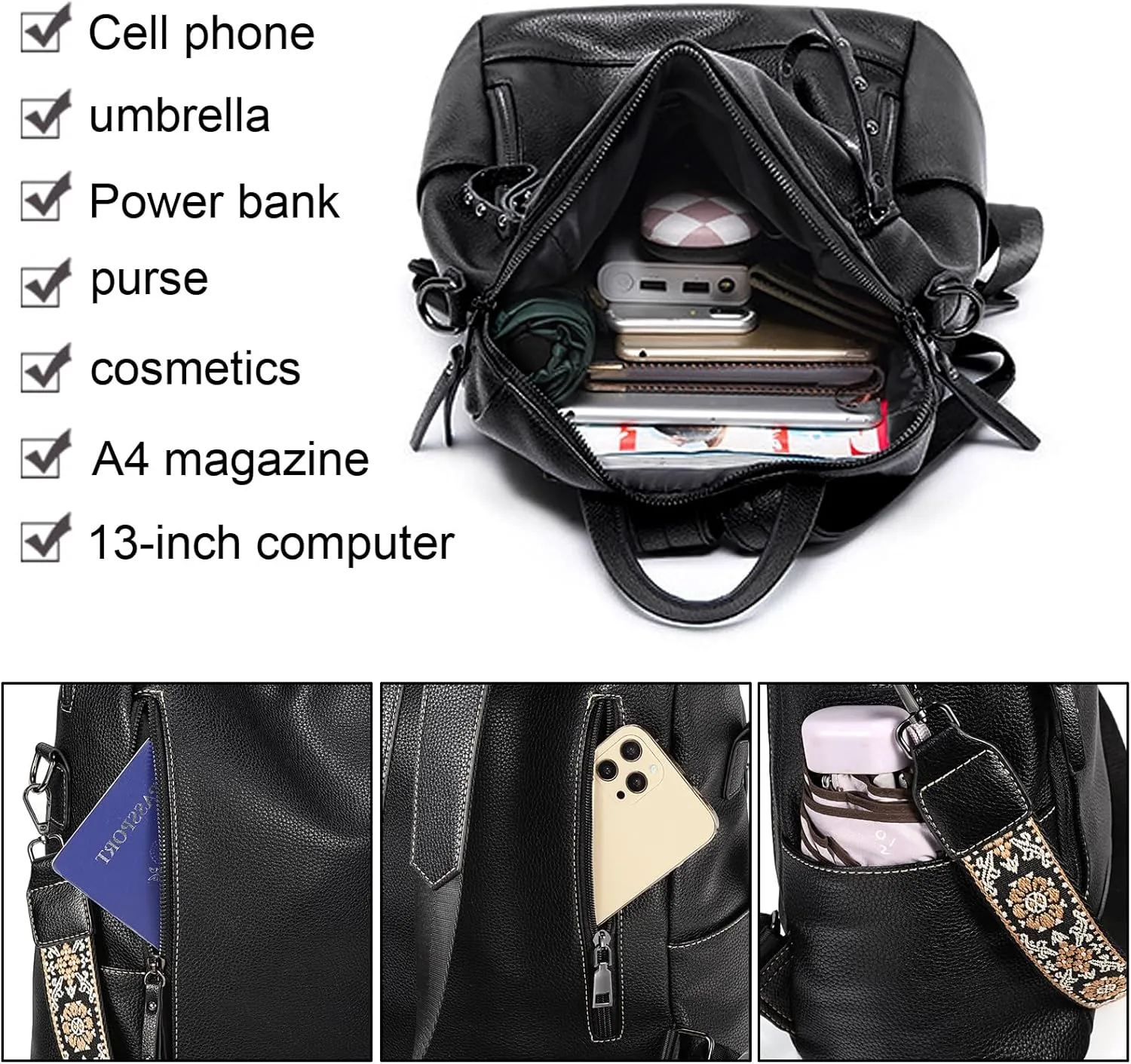 Uromee PU Leather Backpack Purse for Women Fashion Multipurpose Design Handbag Ladies Shoulder Bags Travel Backpack