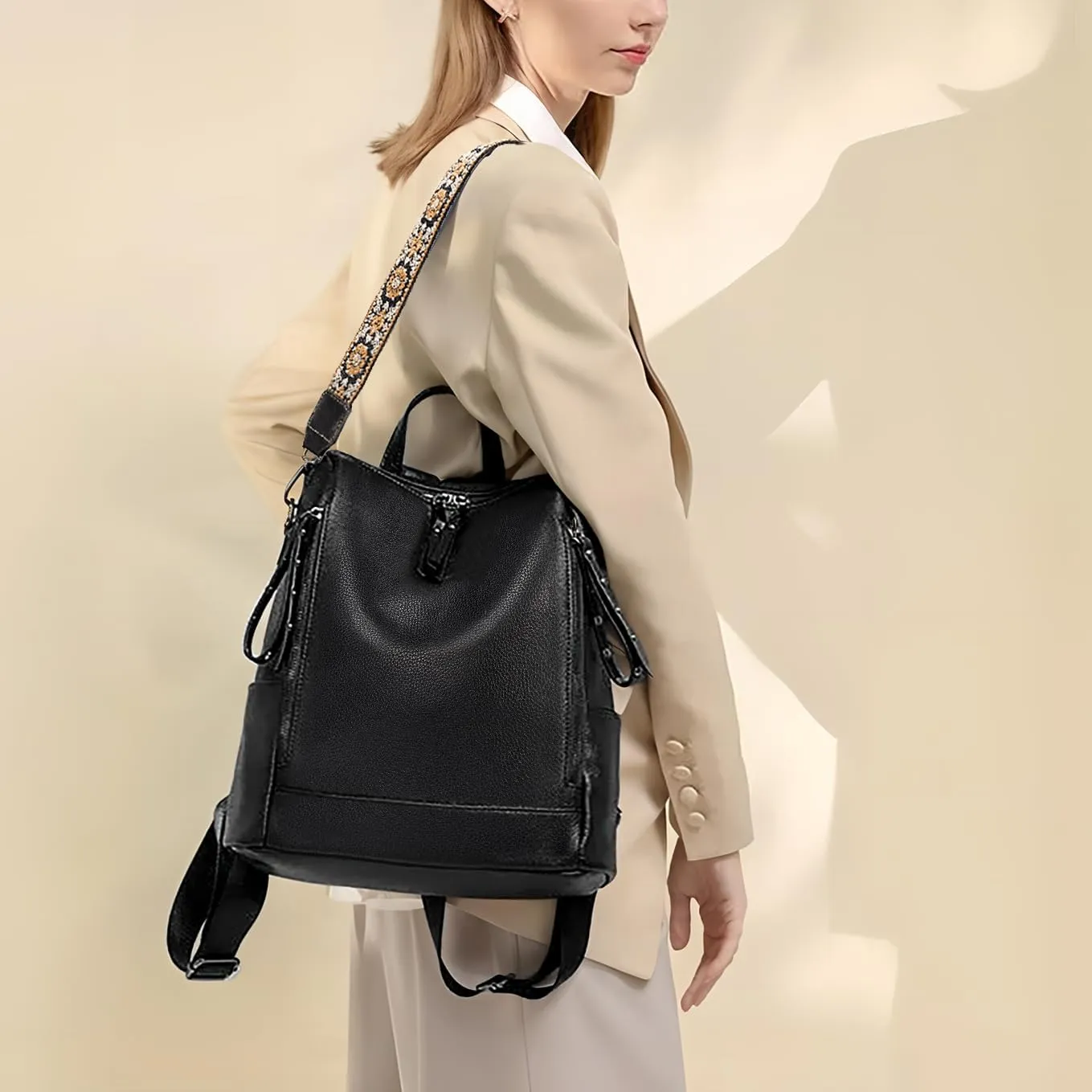 Uromee PU Leather Backpack Purse for Women Fashion Multipurpose Design Handbag Ladies Shoulder Bags Travel Backpack
