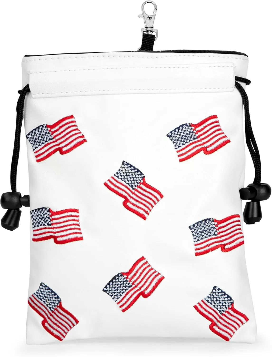 US Patriotism Golf Valuables Pouch Bag with Drawstrings - Premium Faux Leather Golf Tee Pouch Accessorries for Men, White Valuables Pouch Bag Golf Ball Bag