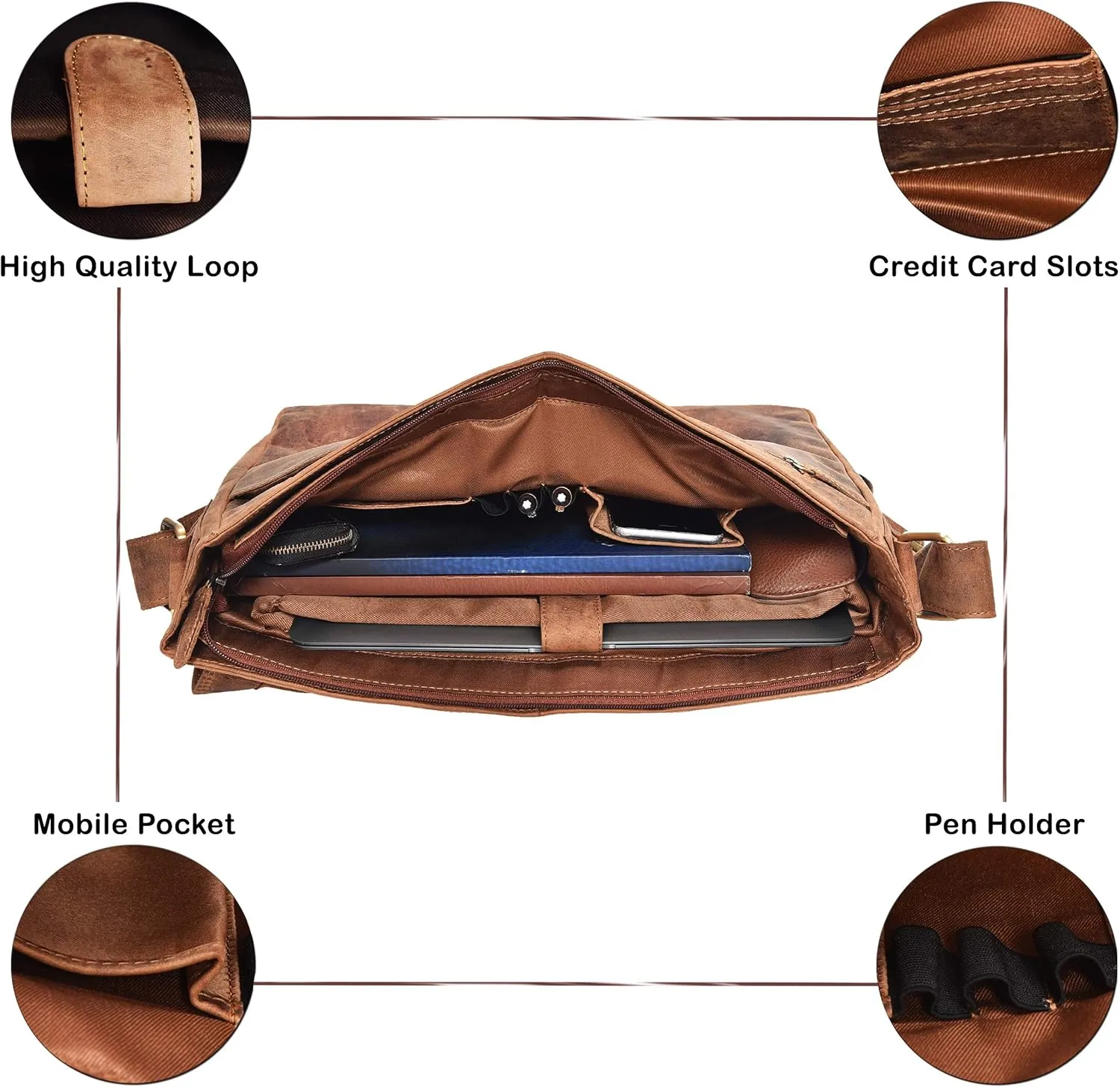 VALENCHI 14" Leather Messenger Bag