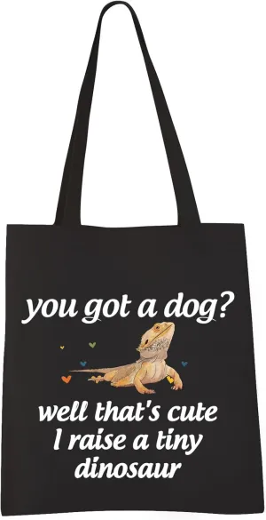 VAMSII Bearded Dragon Owner Gift Tote Bag Bearded Dragon Lover Gifts Reptile Lover Gifts I Raise a Tiny Dinosaur Shoulder Bag (Tiny Dinosaur Tote)