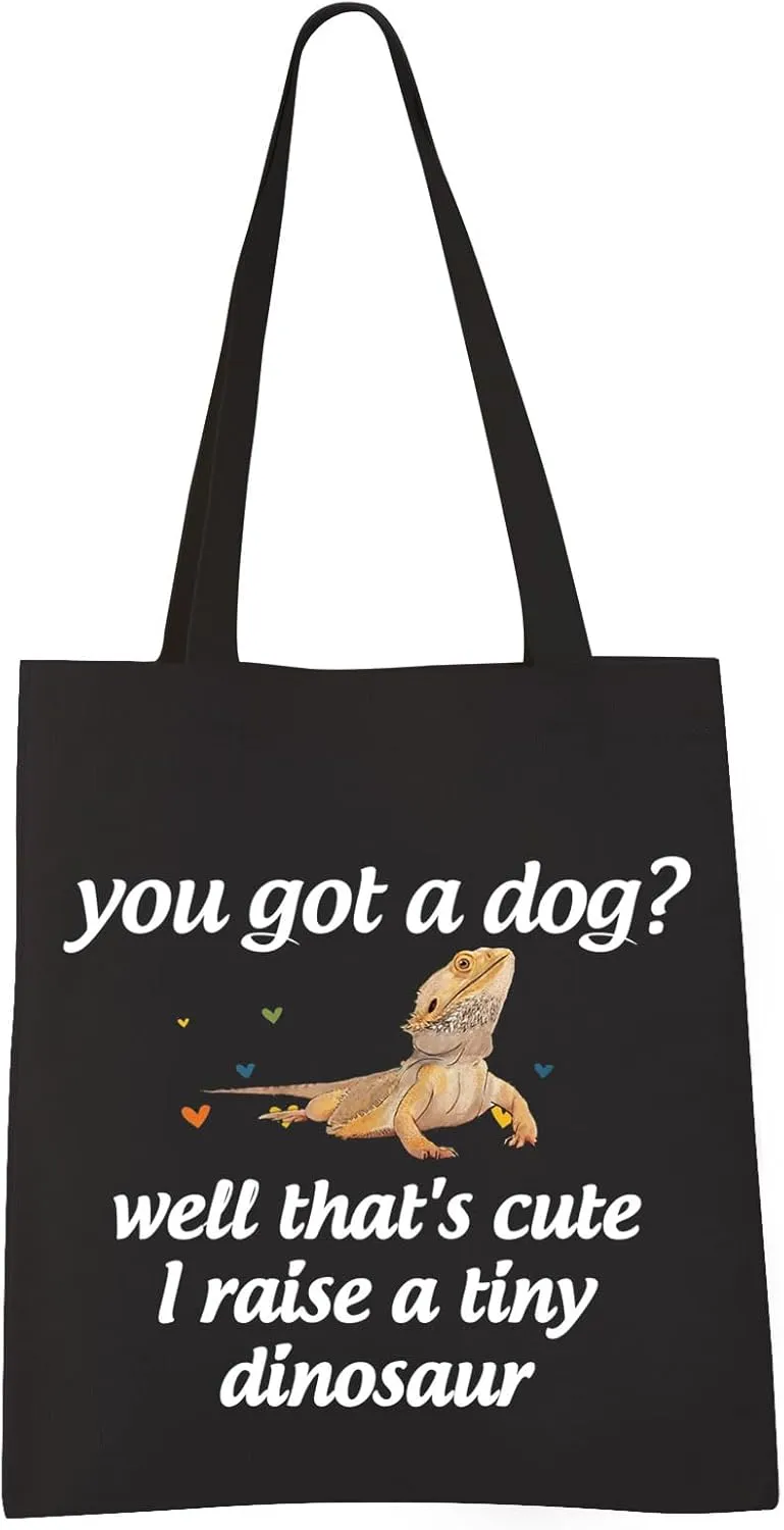 VAMSII Bearded Dragon Owner Gift Tote Bag Bearded Dragon Lover Gifts Reptile Lover Gifts I Raise a Tiny Dinosaur Shoulder Bag (Tiny Dinosaur Tote)