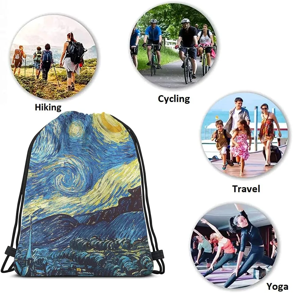 Van Gogh Drawstring Bags Backpack Bag Starry Night Classic Art Painting Moon Star Universe Vivid Color Magic Sport Gym Sack Drawstring Bag String Bag Yoga Bag for Men Women