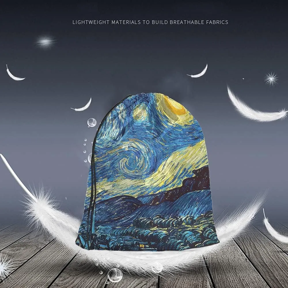 Van Gogh Drawstring Bags Backpack Bag Starry Night Classic Art Painting Moon Star Universe Vivid Color Magic Sport Gym Sack Drawstring Bag String Bag Yoga Bag for Men Women