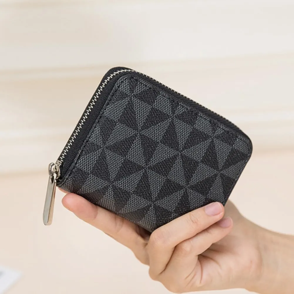 Veki Women's Credit Card Holder, RFID Leather Zipper Wallet, Small Zipper Card Case for Men and Women (Black)