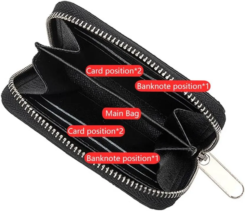 Veki Women's Credit Card Holder, RFID Leather Zipper Wallet, Small Zipper Card Case for Men and Women (Black)