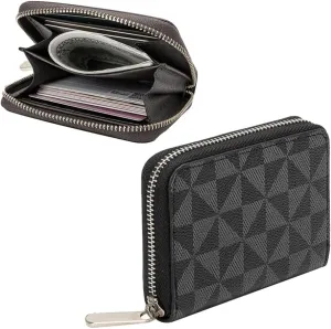 Veki Women's Credit Card Holder, RFID Leather Zipper Wallet, Small Zipper Card Case for Men and Women (Black)