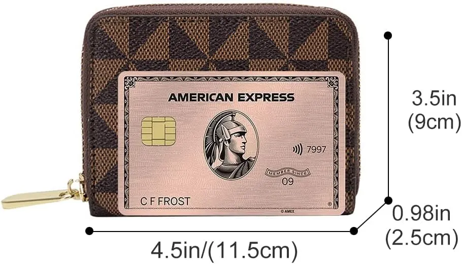 Veki Women's Credit Card Holder, RFID Leather Zipper Wallet, Small Zipper Card Case for Men and Women (Brown)