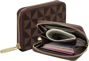 Veki Women's Credit Card Holder, RFID Leather Zipper Wallet, Small Zipper Card Case for Men and Women (Brown)