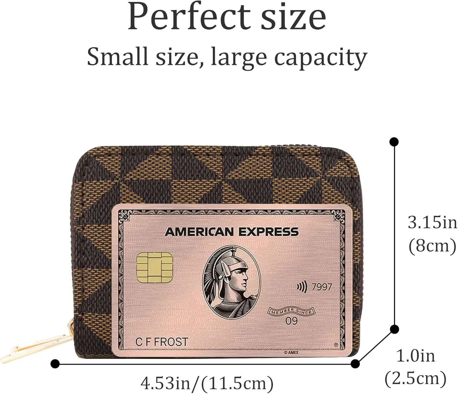 Veki Women's Credit Card Holder, RFID Leather Zipper Wallet, Small Zipper Card Case for Men and Women (Double Layer-Brown)