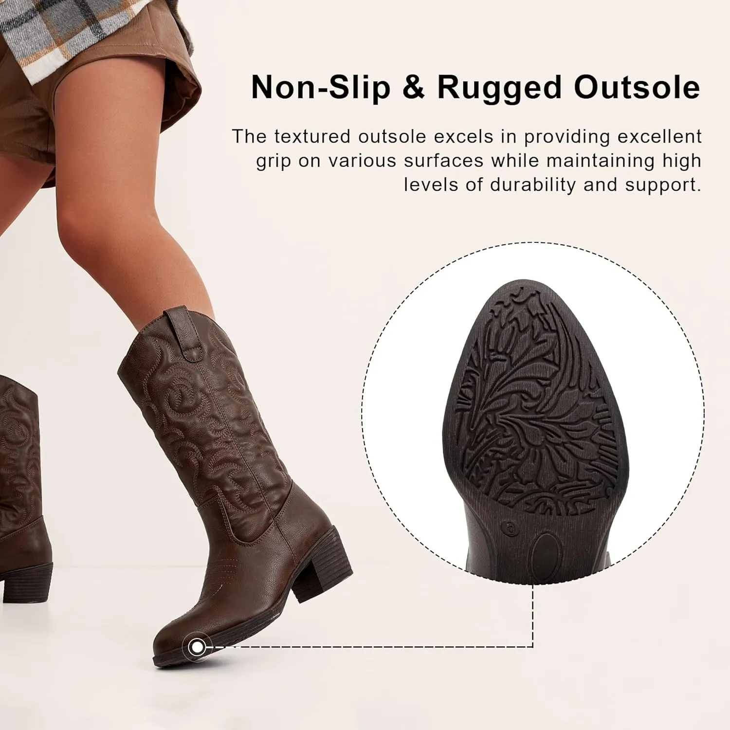 Vepose Women's Cowboy Boots Western Cowgirl Round Toe Mid Calf Boots for Women