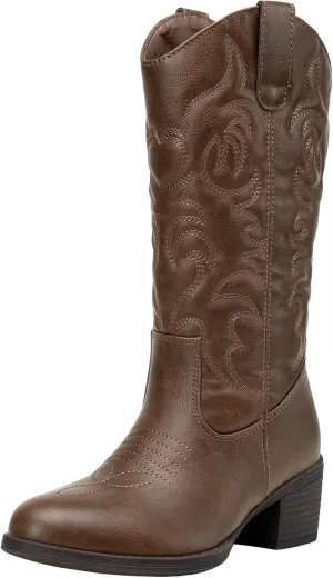 Vepose Women's Cowboy Boots Western Cowgirl Round Toe Mid Calf Boots for Women