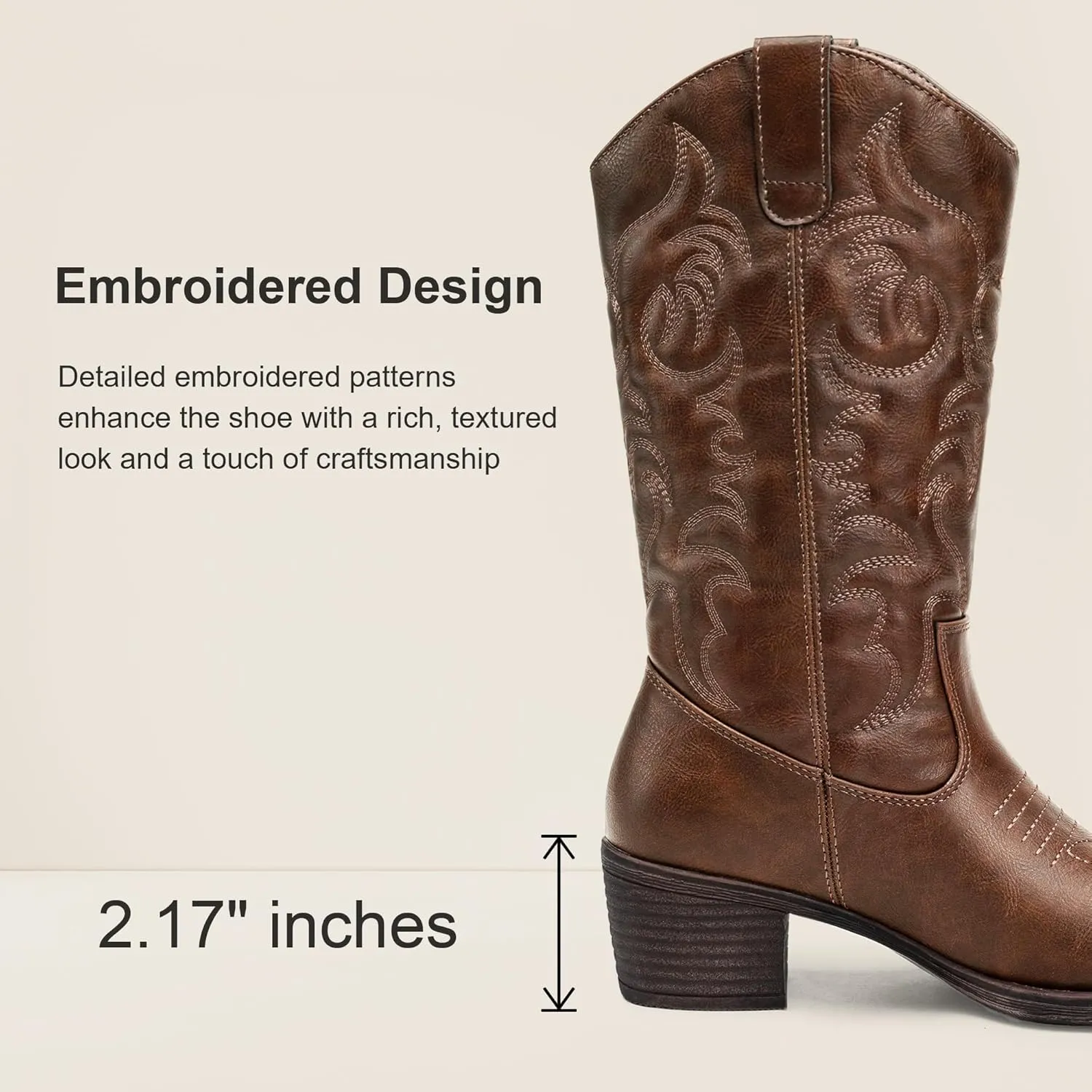 Vepose Women's Cowboy Boots Western Cowgirl Round Toe Mid Calf Boots for Women