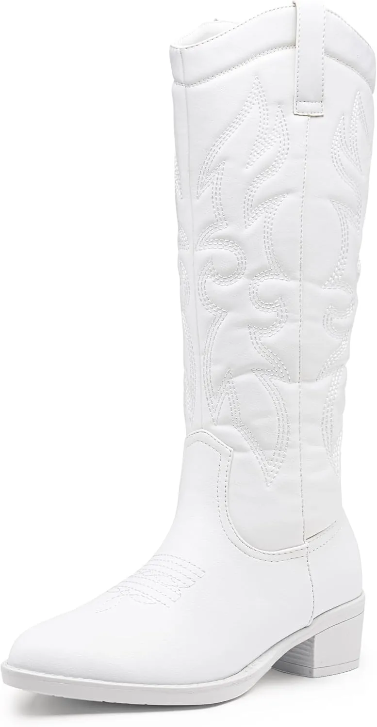 Vepose Womens Tall Cowboy Boots Knee High Cowgirl Low Heel Comfy Boots for Ladies
