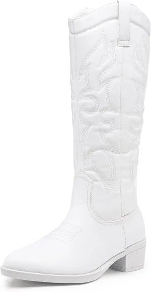 Vepose Womens Tall Cowboy Boots Knee High Cowgirl Low Heel Comfy Boots for Ladies