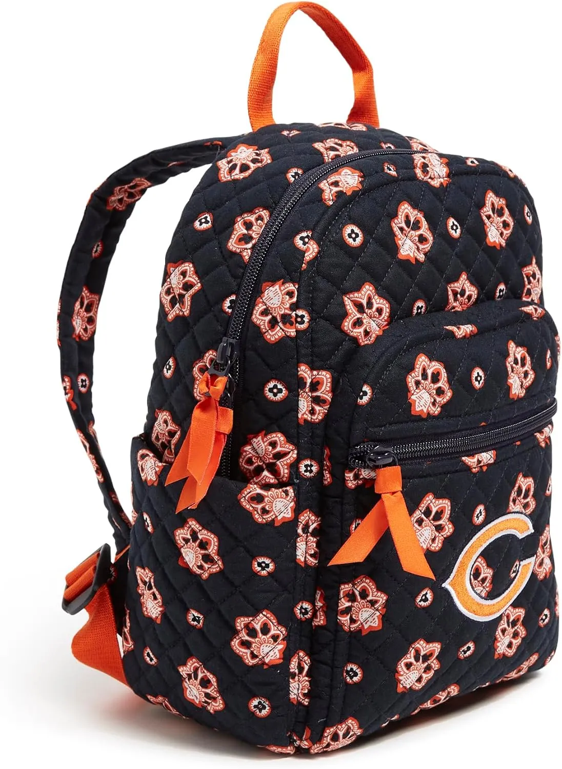 Vera Bradley Women's Cotton NFL Small Backpack (Multiple Teams Available), Chicagobearsonnavy/Orangebandana