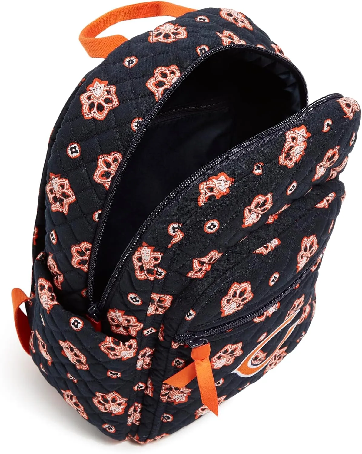 Vera Bradley Women's Cotton NFL Small Backpack (Multiple Teams Available), Chicagobearsonnavy/Orangebandana