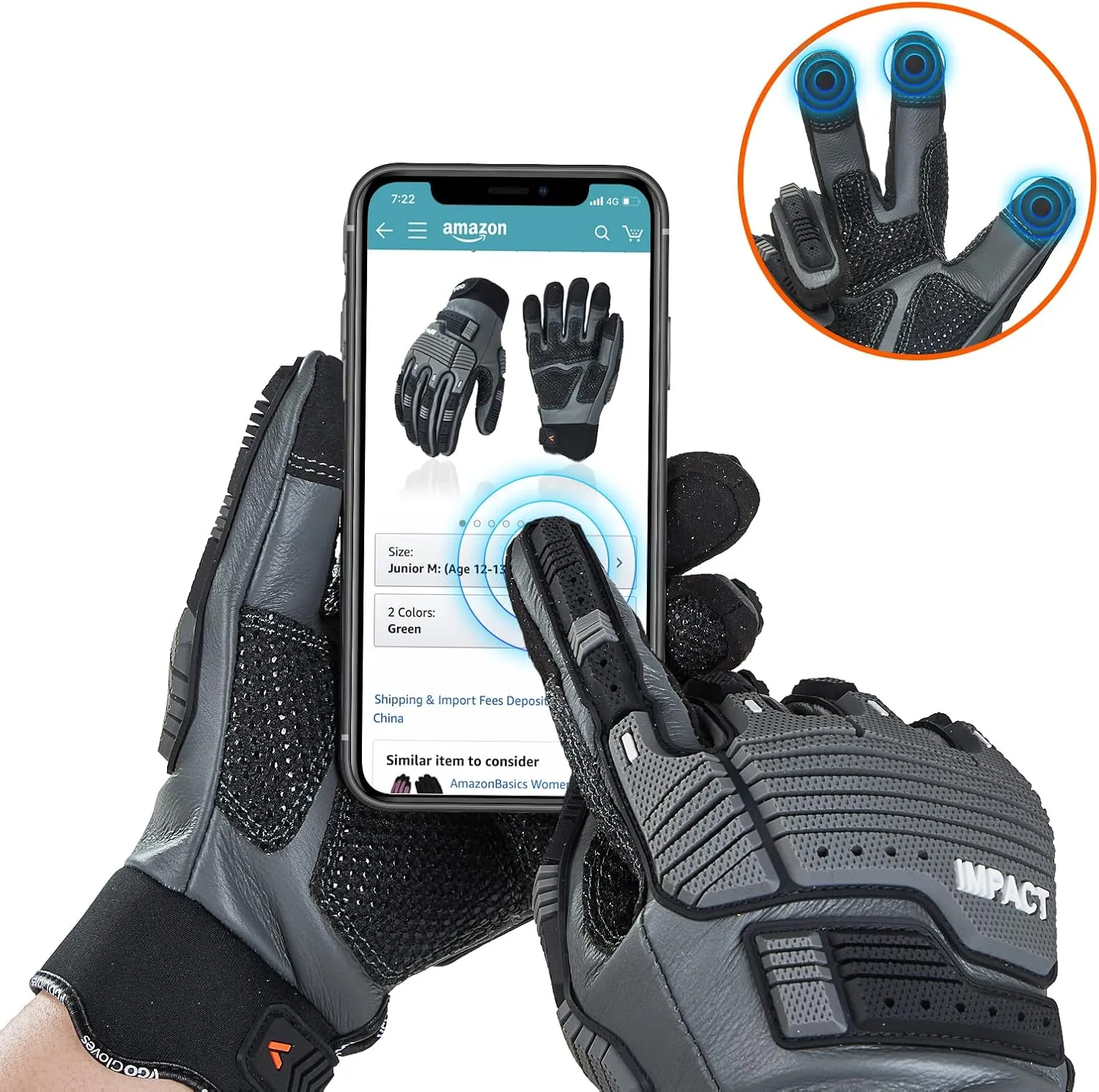 Vgo...…1Pair Leather Heavy Duty Work Gloves,Mechanics Gloves,Water Resistant,Impact Resistant,Anti-Vibration(CA7722WR)