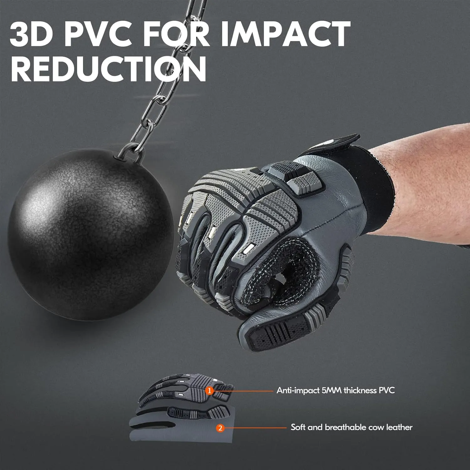 Vgo...…1Pair Leather Heavy Duty Work Gloves,Mechanics Gloves,Water Resistant,Impact Resistant,Anti-Vibration(CA7722WR)