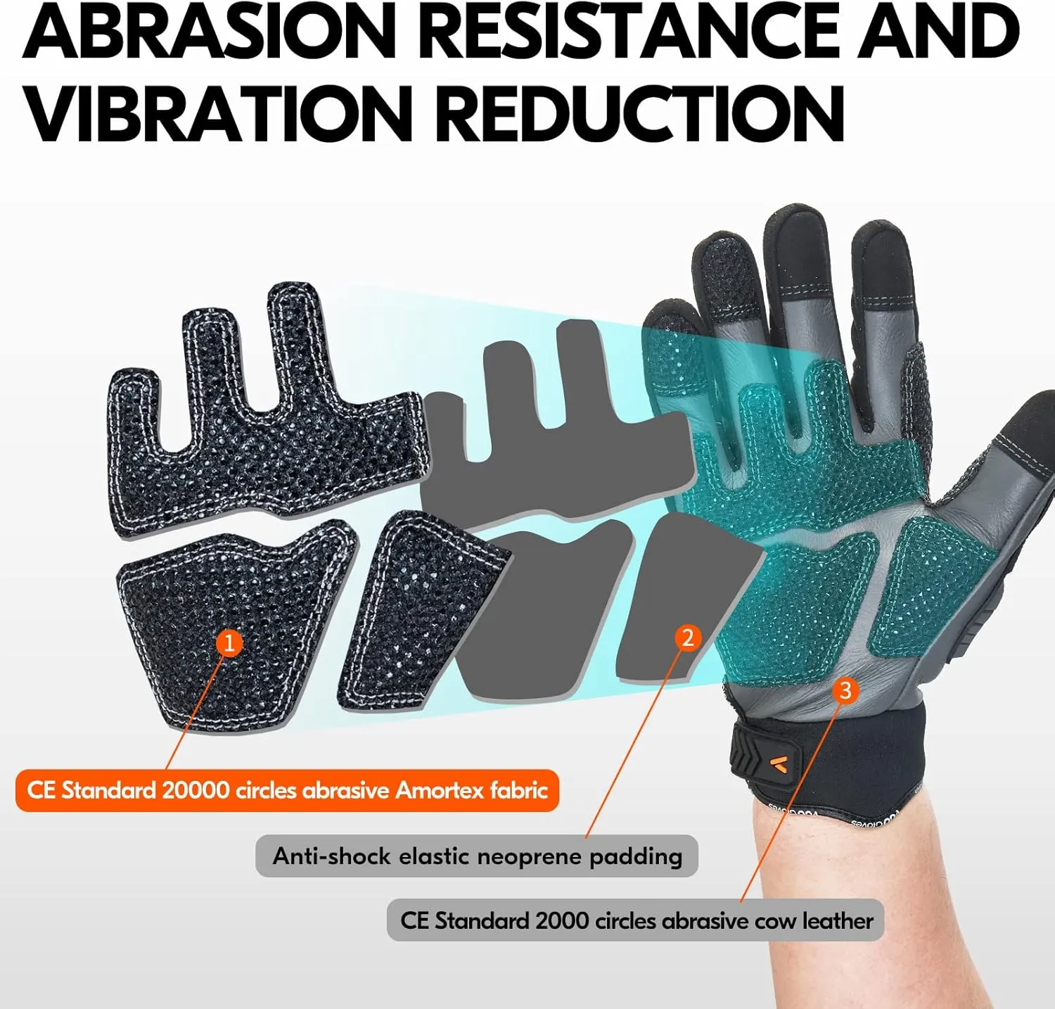 Vgo...…1Pair Leather Heavy Duty Work Gloves,Mechanics Gloves,Water Resistant,Impact Resistant,Anti-Vibration(CA7722WR)
