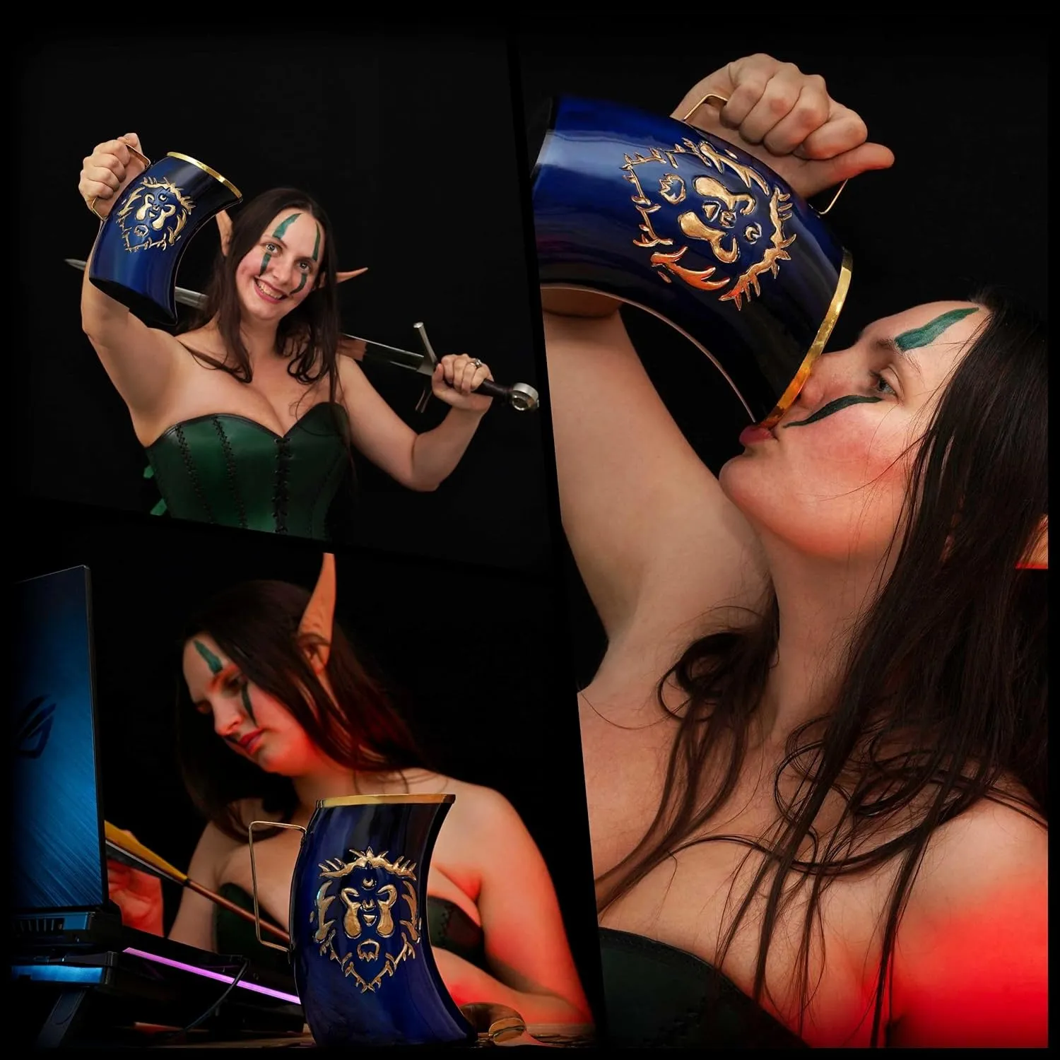Viking Drinking Horn Mug 100% Authentic Beer Horn Tankard 800 ML Medieval Inspired Norse Tankard Vessel With Free Leather Straps, Blue