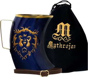 Viking Drinking Horn Mug 100% Authentic Beer Horn Tankard 800 ML Medieval Inspired Norse Tankard Vessel With Free Leather Straps, Blue