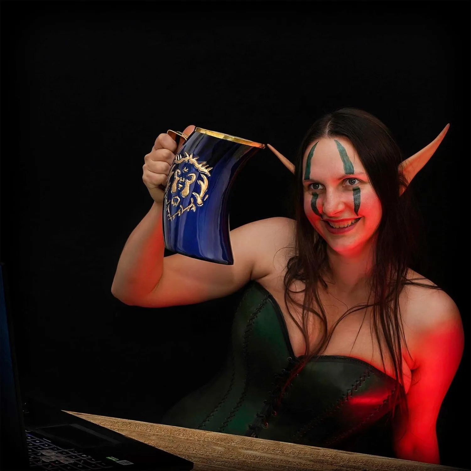 Viking Drinking Horn Mug 100% Authentic Beer Horn Tankard 800 ML Medieval Inspired Norse Tankard Vessel With Free Leather Straps, Blue