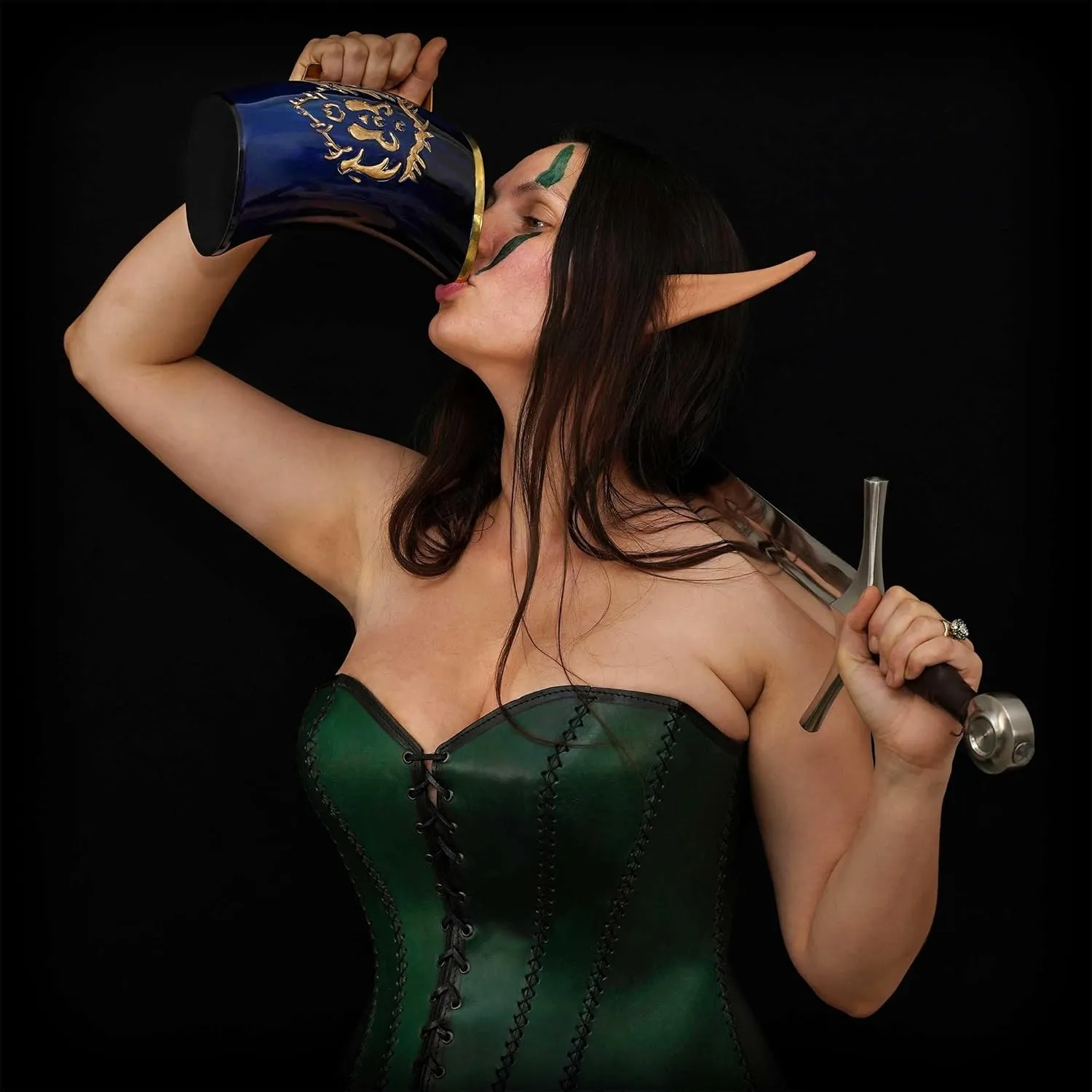 Viking Drinking Horn Mug 100% Authentic Beer Horn Tankard 800 ML Medieval Inspired Norse Tankard Vessel With Free Leather Straps, Blue
