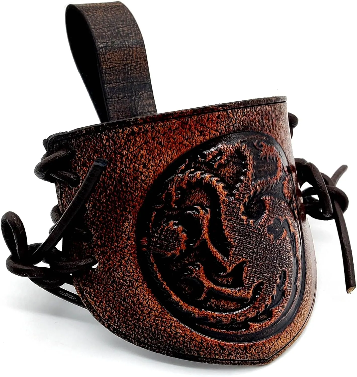 Viking Leather Belt Attachment Genuine Leather Hanger/Holster/Holder for 12"- 16'' Viking Drinking Horn Handcrafted Accessory securely attaching it to your belt, bag,or backpack engraved with Dragon