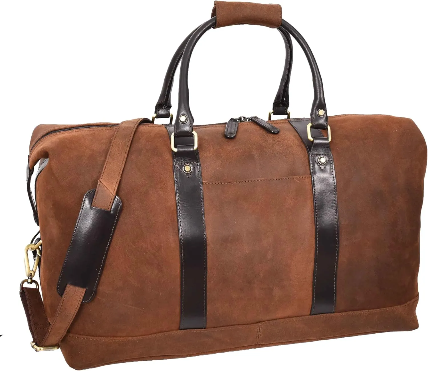 Vintage Brown Leather Duffle Bag Distressed Texture Full Size Holdall Weekend Travel Bag, Brown, Travel Duffle Holdall