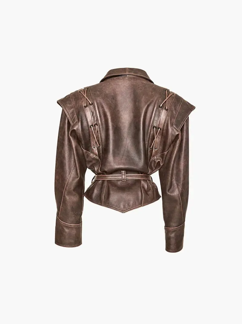 Vintage-Inspired Brown Faux Leather Jacket