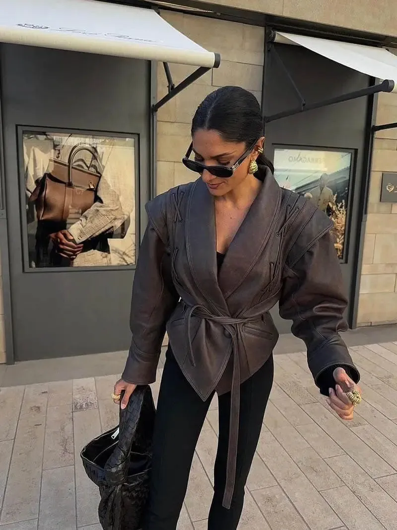 Vintage-Inspired Brown Faux Leather Jacket