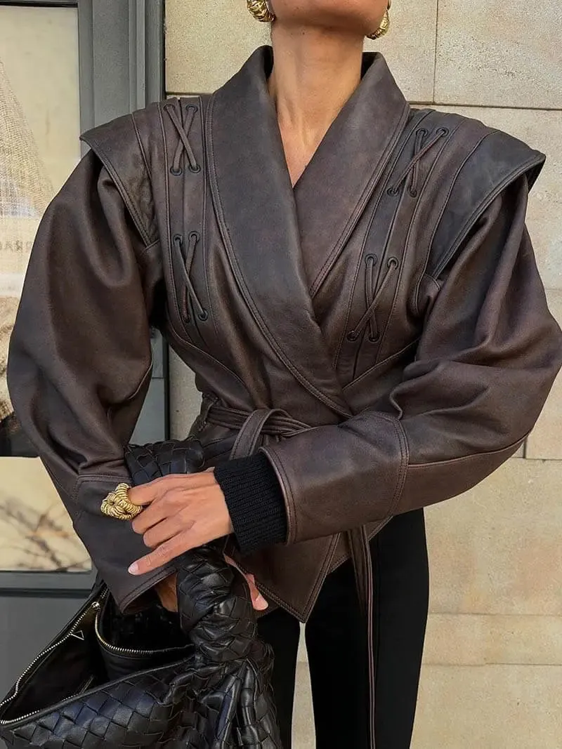 Vintage-Inspired Brown Faux Leather Jacket