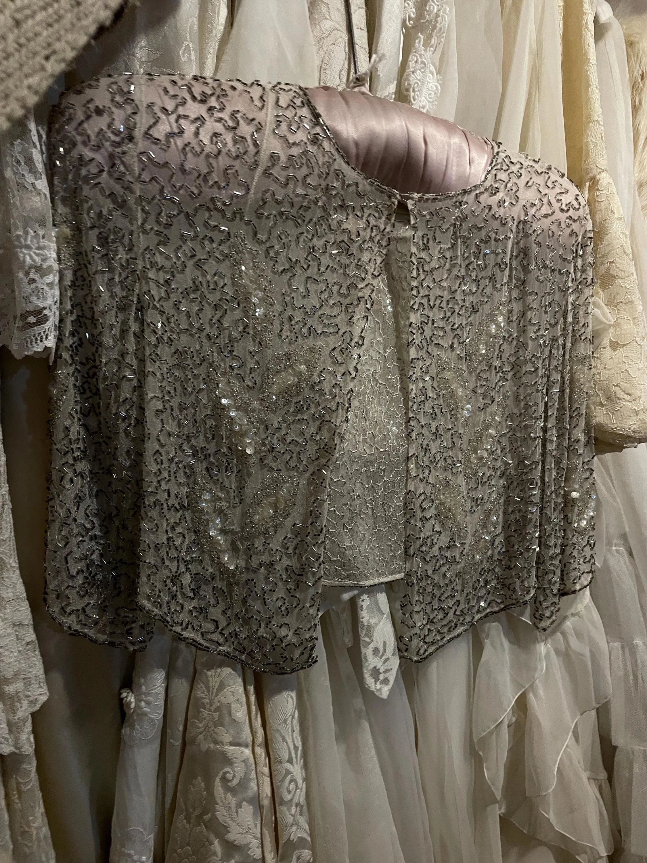 vintage sequin beaded silver bolero jacket 1930s